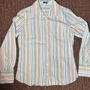 J. Crew multi color stripe long sleeve button down fun work shirt rainbow pastel
